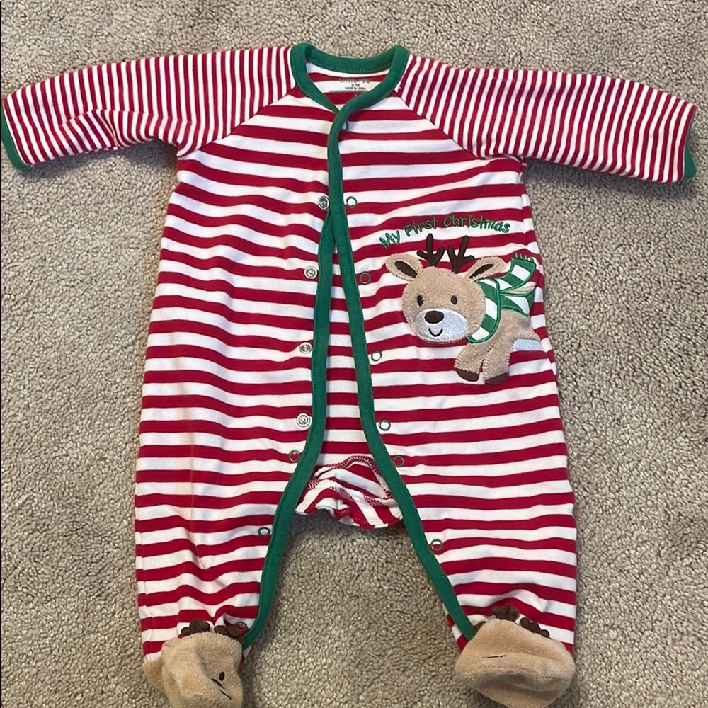 3/$10 Christmas Reindeer Baby Onesie - Red and Green